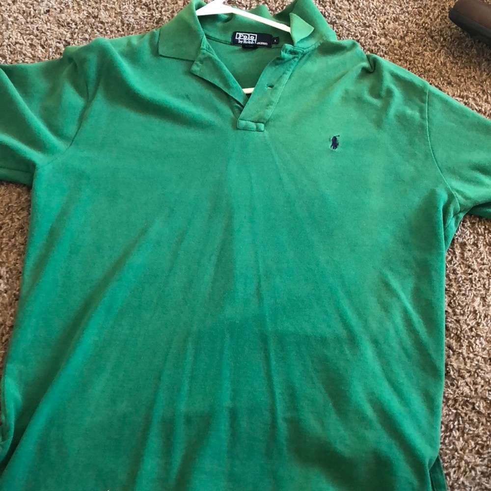 green polo dress shirt